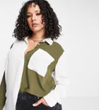 Asos Design Curve Color Block Shirt In Ivory And Khaki-multi