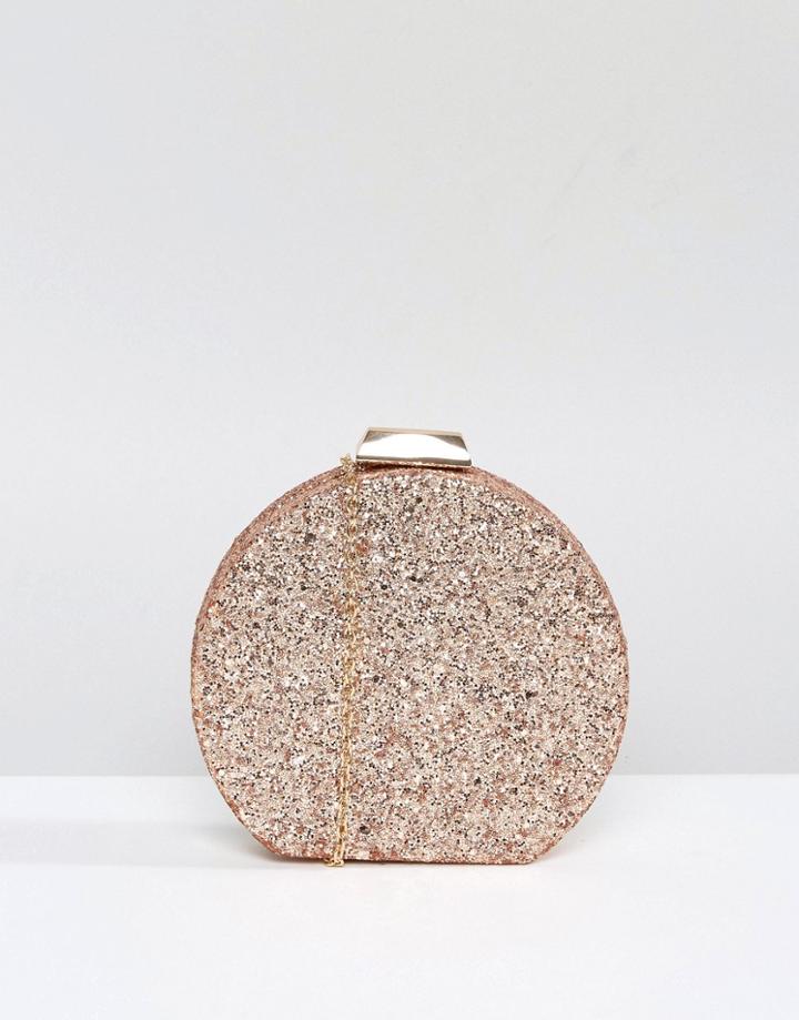 Chi Chi London Round Hard Clutch Bag In Rose Gold Glitter - Gold