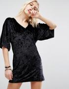 Story Of Lola Velvet Wrap Front Kimono Dress - Black