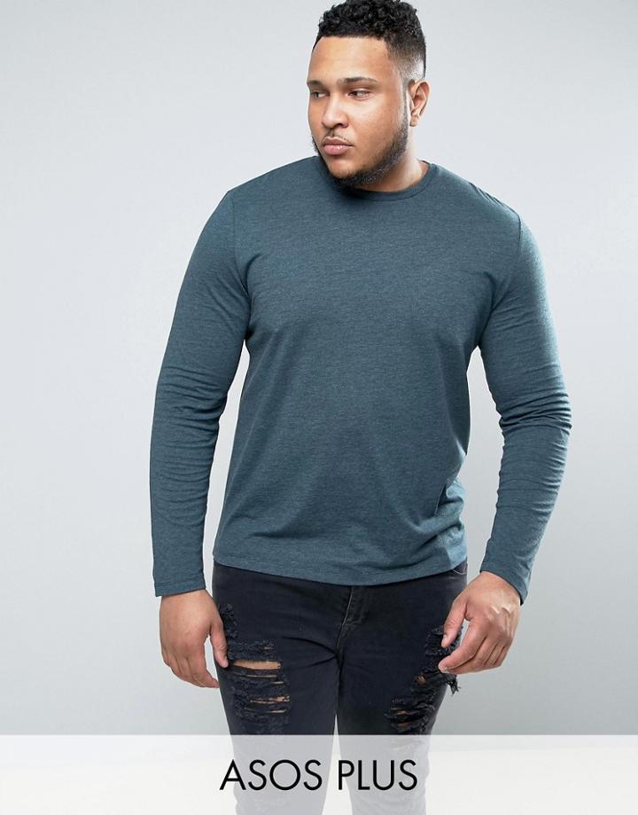 Asos Plus Long Sleeve T-shirt In Green - Green