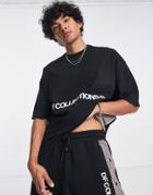 Asos Dark Future Oversized T-shirt With Side Seam Snaps And Logo Print In Black - Part Of A Set