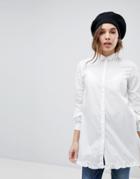 Only Long Shirt With Ruffle Hem - White