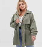 Asos Design Curve Lightweight Parka With Jersey Lining-green