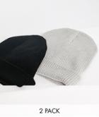 New Look 2 Pack Fisherman Beanie In Black And Gray-multi