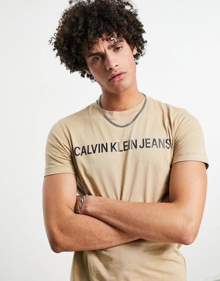 Calvin Klein Jeans Institutional Logo Slim Fit T-shirt In Stone-neutral