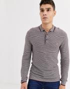 Farah Banbury Recycled Poly Knitted Stripe Polo In Red - Red