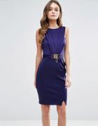 Lipsy Pencil Dress With Buckle Detail - Navy