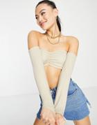 I Saw It First Scuba Off Shoulder Crop Top In Stone-neutral