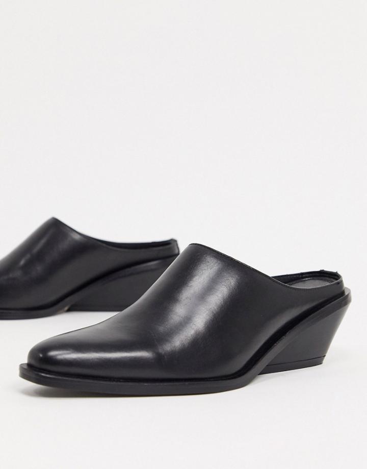 Asos Design Mila Leather Western Mules In Black