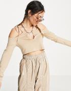 Weekday Zenia Cotton Crop Top With Strap Detail In Beige-neutral