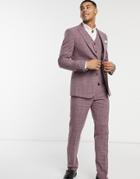 Asos Design Wedding Skinny Suit Jacket In Burgundy Crosshatch-red