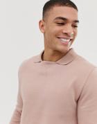 Asos Design Sweatshirt With Polo Collar In Pink - Pink