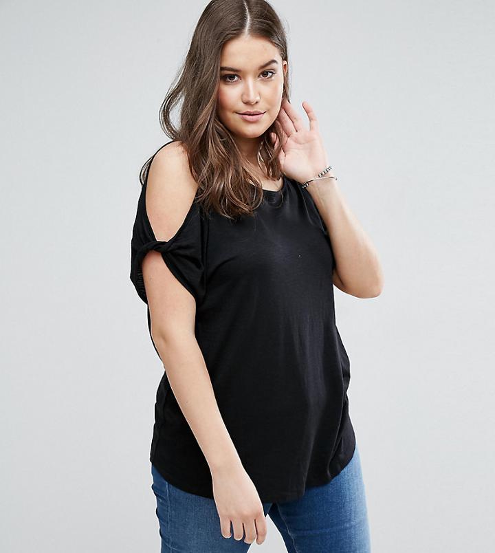 New Look Curve Cold Shoulder Twist Sleeve Top - Black