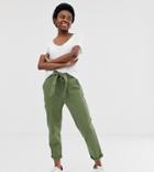 Asos Design Petite Washed Soft Twill Tie Waist Casual Pants - Green