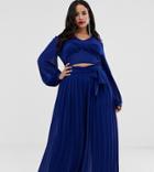Tfnc Plus Pleated Wide Leg Pants Two-piece With Tie Waist In Cobalt-blue