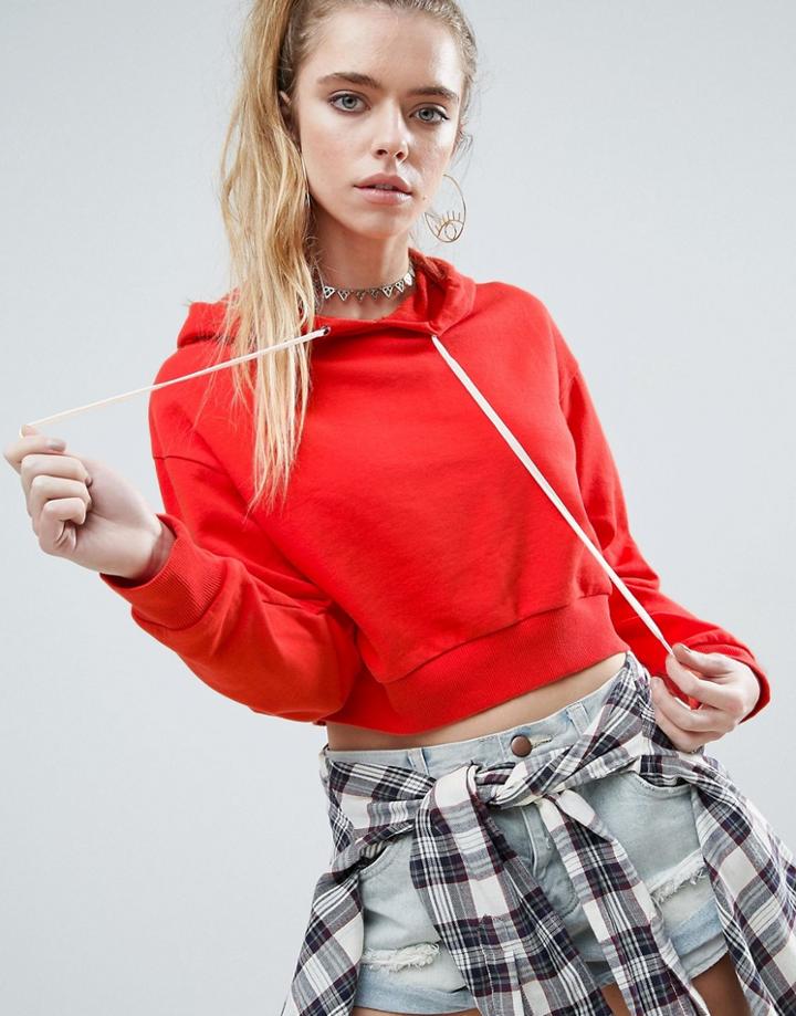 Asos Cropped Pullover Hoodie - Orange