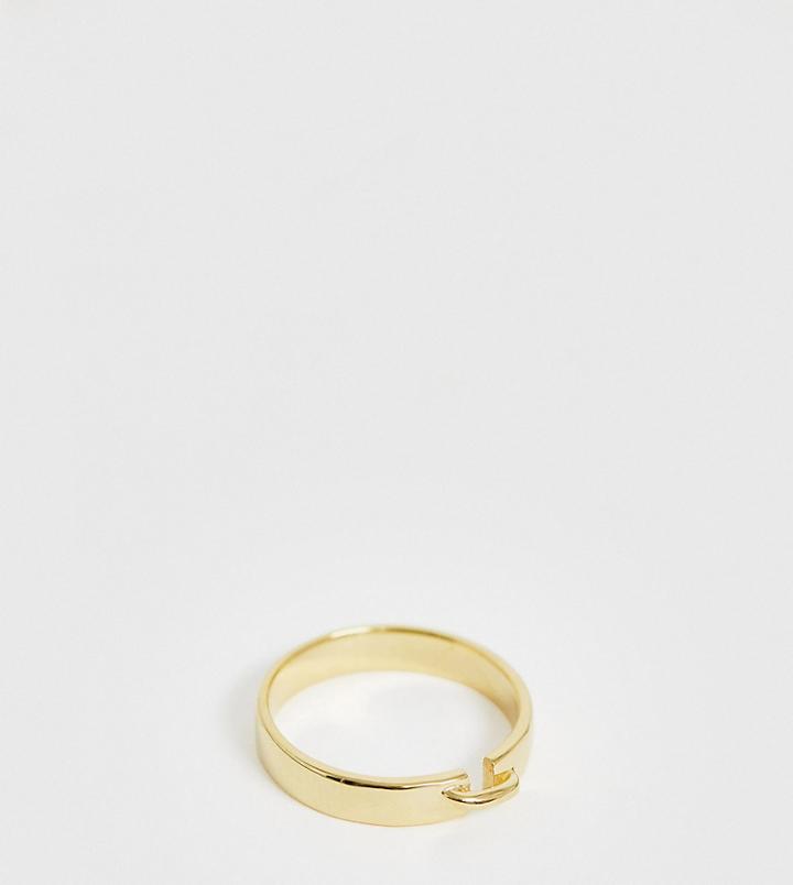 Asos Design Sterling Silver Ring With Gold Plate Ring With Stitch Detail - Gold