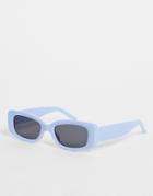 Asos Design Recycled Rectangle Sunglasses With Smoke Lens In Blue