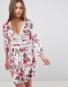 En Creme Button Up Mini Floral Dress With Lace Inset - Pink
