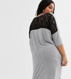 Vero Moda Curve Longline T-shirt With Lace Back Detail In Gray