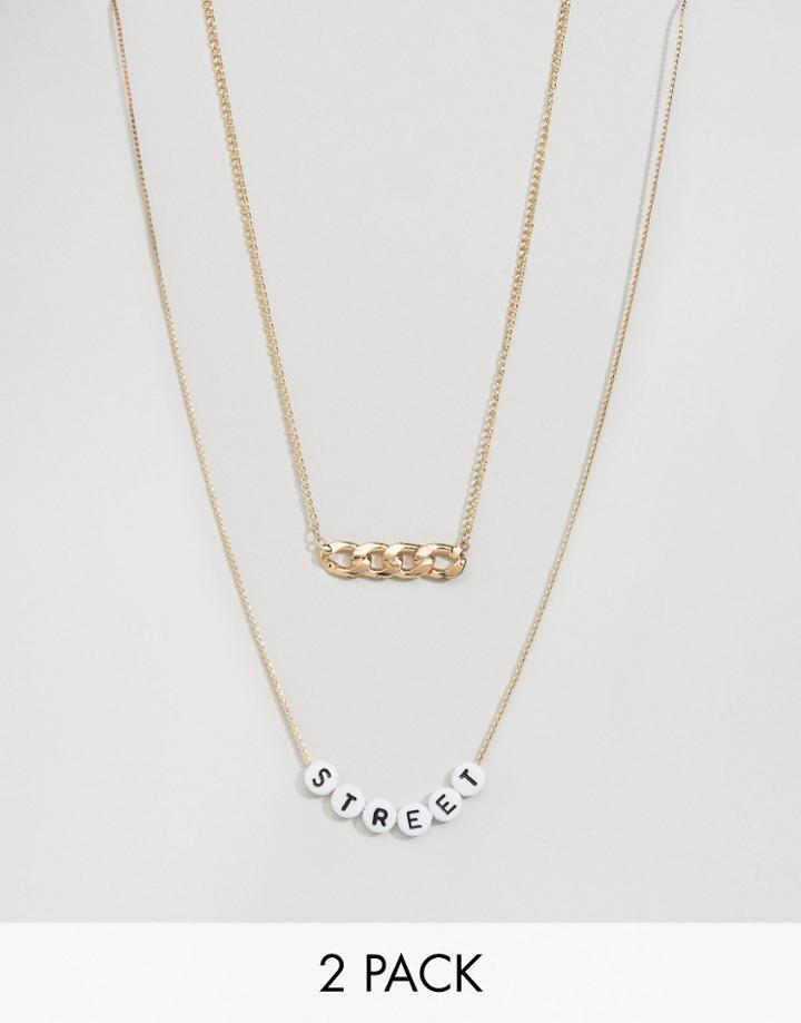 Asos Pack Of 2 Curb Chain & Street Necklaces - Multi