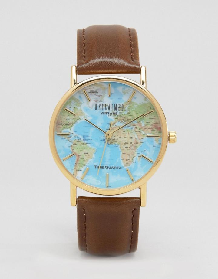 Reclaimed Vintage Classic Map Print Watch - Brown