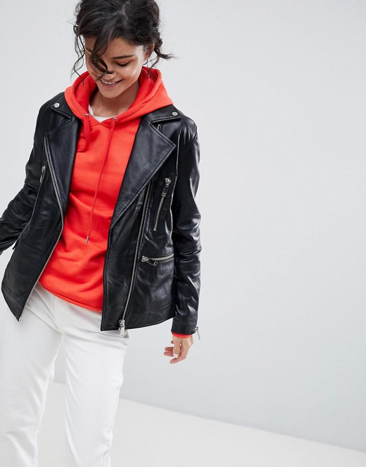 2ndday Longline Leather Biker Jacket - Black