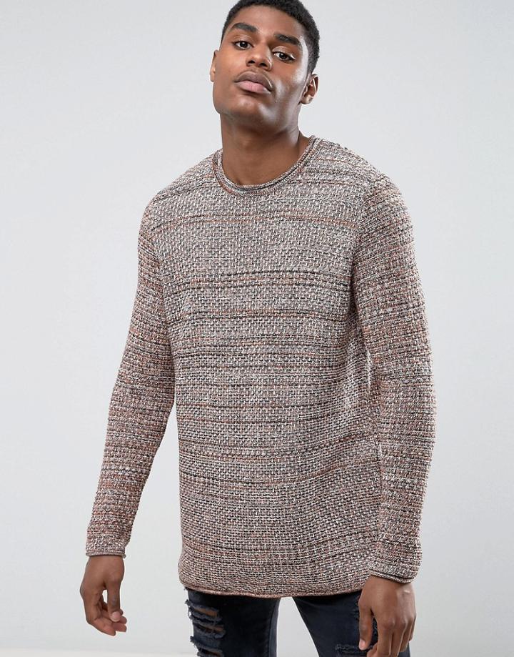 Asos Longline Knitted Sweater In Rust And Brown Twist - Brown