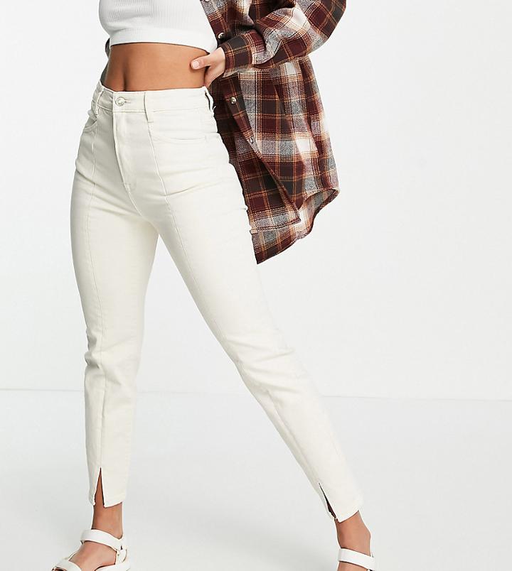 Stradivarius Split Front Mom Jeans With Stretch In Ecru-white