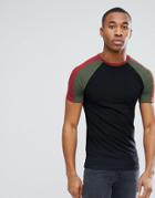 Asos Muscle Fit T-shirt With Double Contrast Raglan - Black