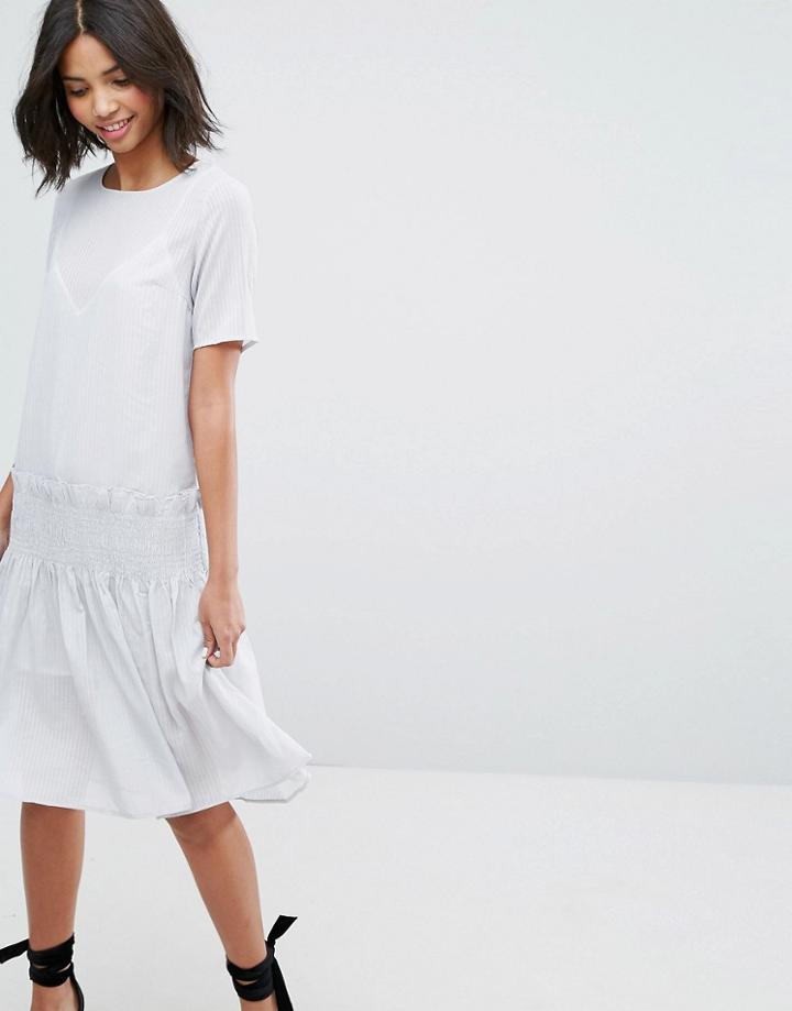 Lost Ink Shift Dress With Shirring - Gray