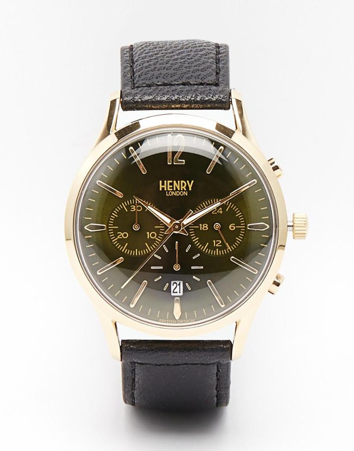 Henry London Chiswick Chronograph Watch Wirh Leather Strap - Black
