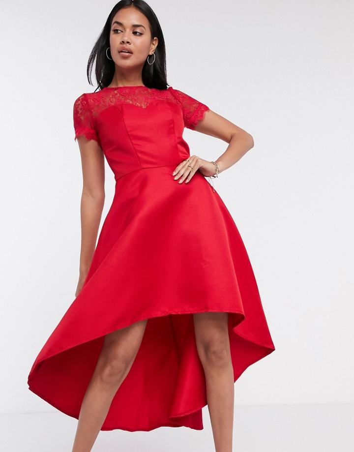 Chi Chi London High Low Dress With Lace Detail In Red