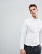 Asos Stretch Slim Formal Work Shirt With Easy Iron With Double Cuff In White - White