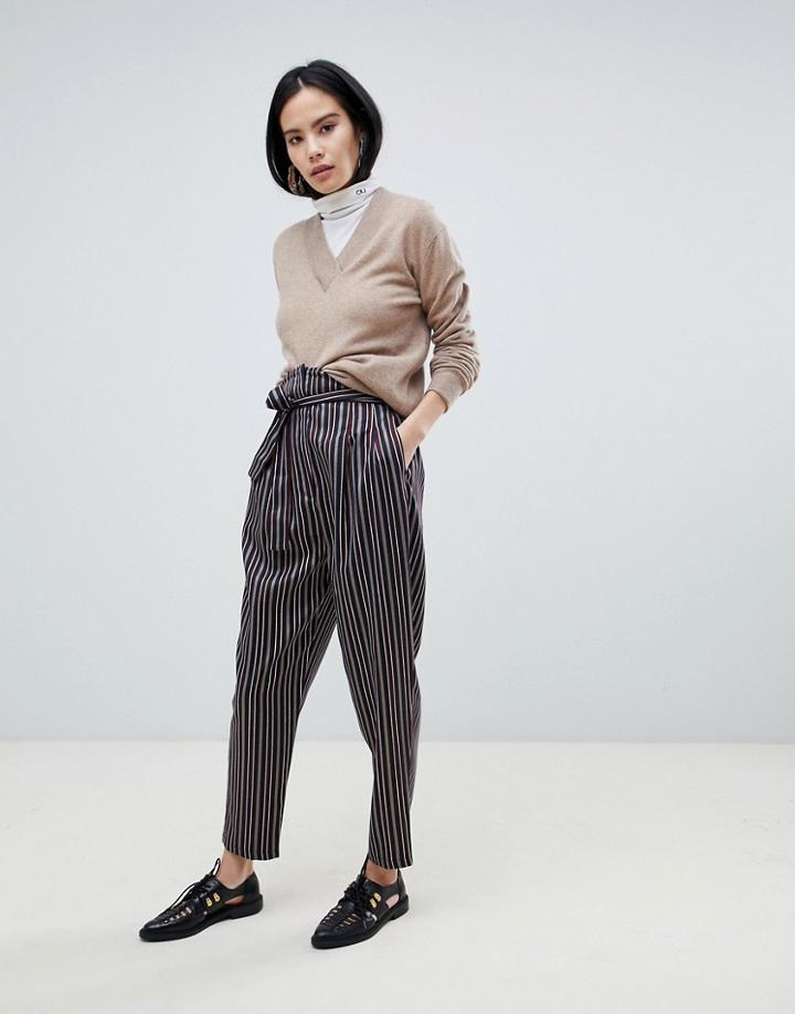 Asos Design Tapered High Waist Balloon Pants In Stripe - Multi