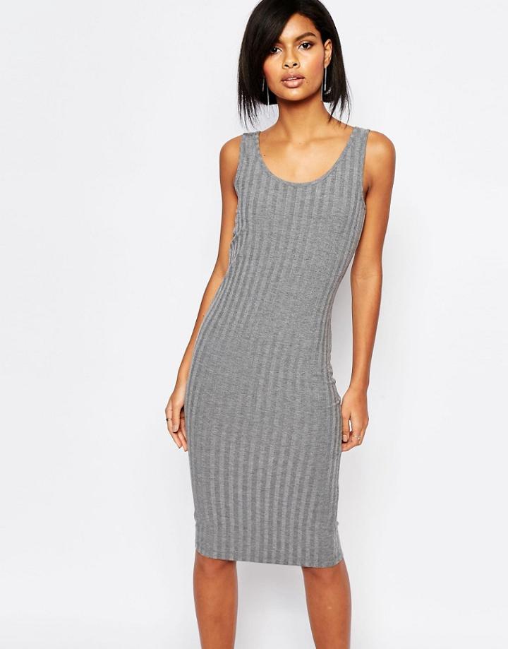 Vero Moda Jersey Rib Midi Dress - Gray