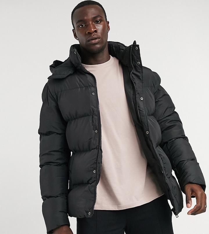 Asos Design Tall Recycled Puffer Jacket With Detachable Hood In Black