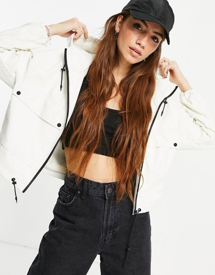 Pull & Bear Faux Leather Hooded Jacket In White