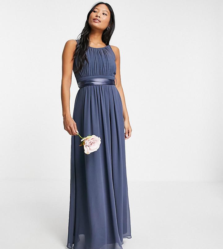 Little Mistress Petite Bridesmaid Tie Waist Maxi Dress In Gray-grey