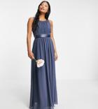 Little Mistress Petite Bridesmaid Tie Waist Maxi Dress In Gray-grey
