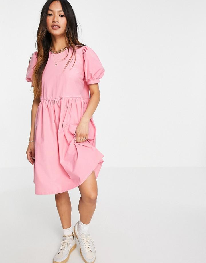 Vila Smock Dress With Puff Sleeves In Pink