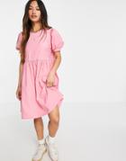 Vila Smock Dress With Puff Sleeves In Pink