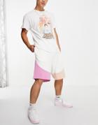 Asos Design Matching Oversized Shorts In Color-block-pink