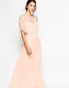 Asos Petite Embellished Flutter Sleeve Maxi Dress-pink