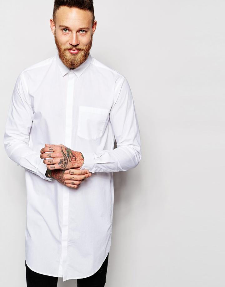 Weekday Shirt River Extra Longline One Pocket - White