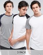 Jack & Jones Originals Contrast Raglan T-shirt 3 Pack Save - Multi