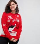 Brave Soul Plus Ski Ya Later Holidays Sweater - Red