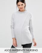 Asos Maternity Nursing Soft Chunky Sweater With Rib Sleeves - Gray