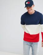Tommy Hilfiger Denim Icon Cable Sweater In Navy/white/red - Navy