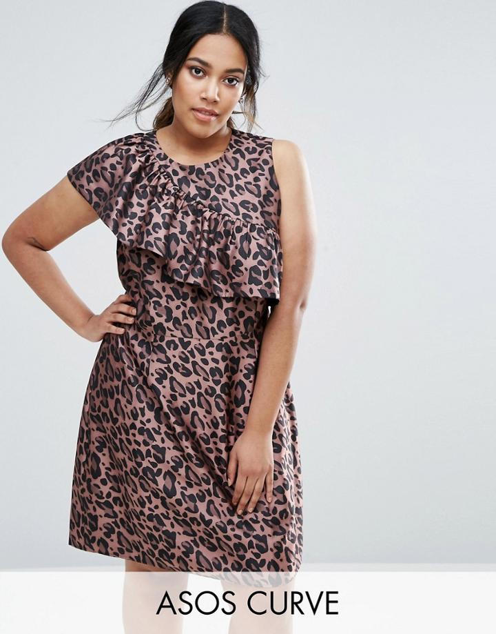 Asos Curve Animal Jacquard Ruffle Mini Dress - Multi